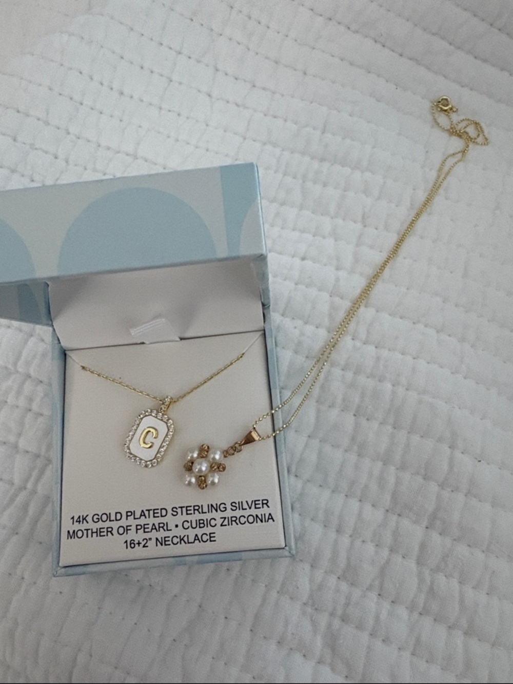 Gold-Plated Initial 'C' Necklace with Pearl Cluster Pendant